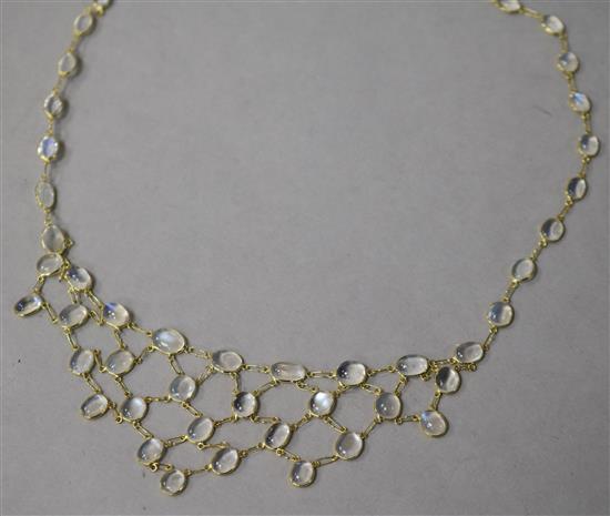 A 14ct gold and moonstone set drop fringe necklace, 45cm.